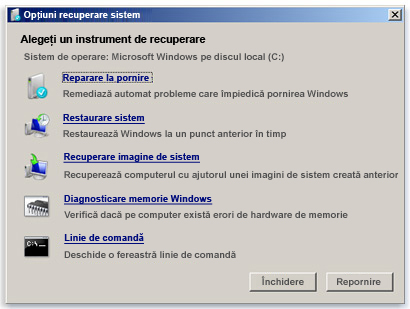 Meniul de reparare Windows 7